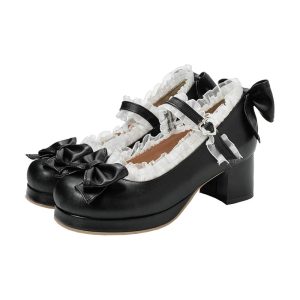 Sweet Ruffled Platform Mary Jane Heels - Black