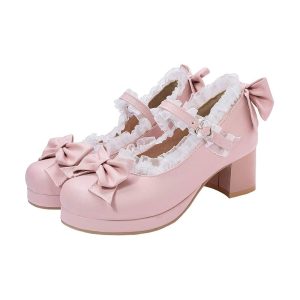 Sweet Ruffled Platform Mary Jane Heels - Pink